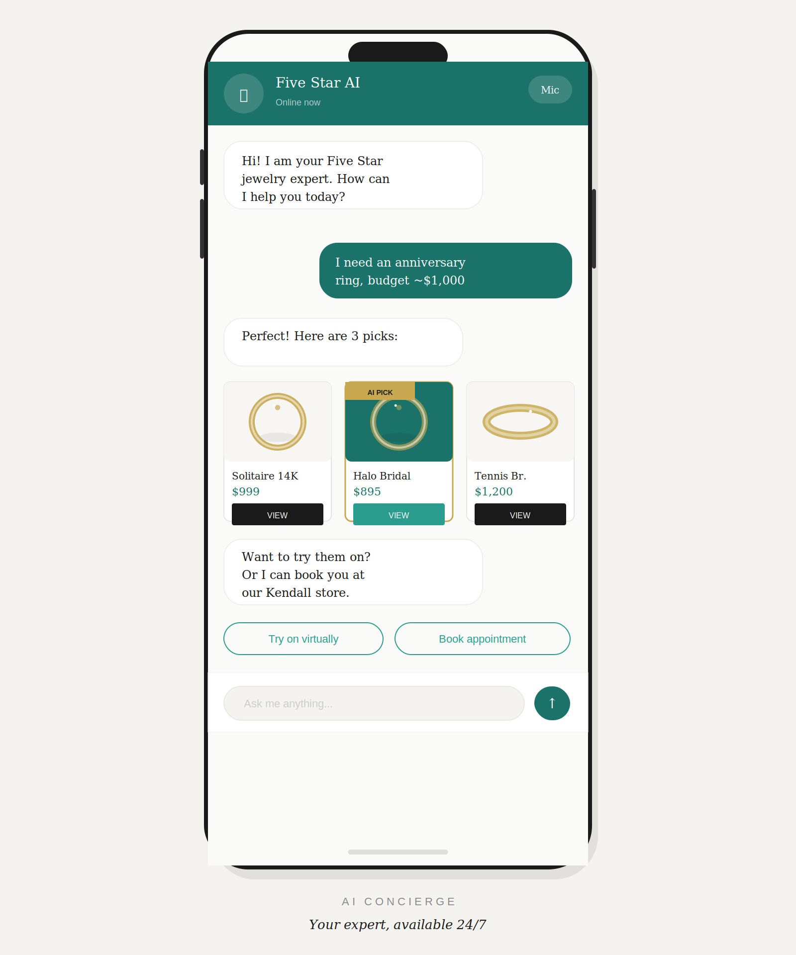 AI Concierge chat mockup